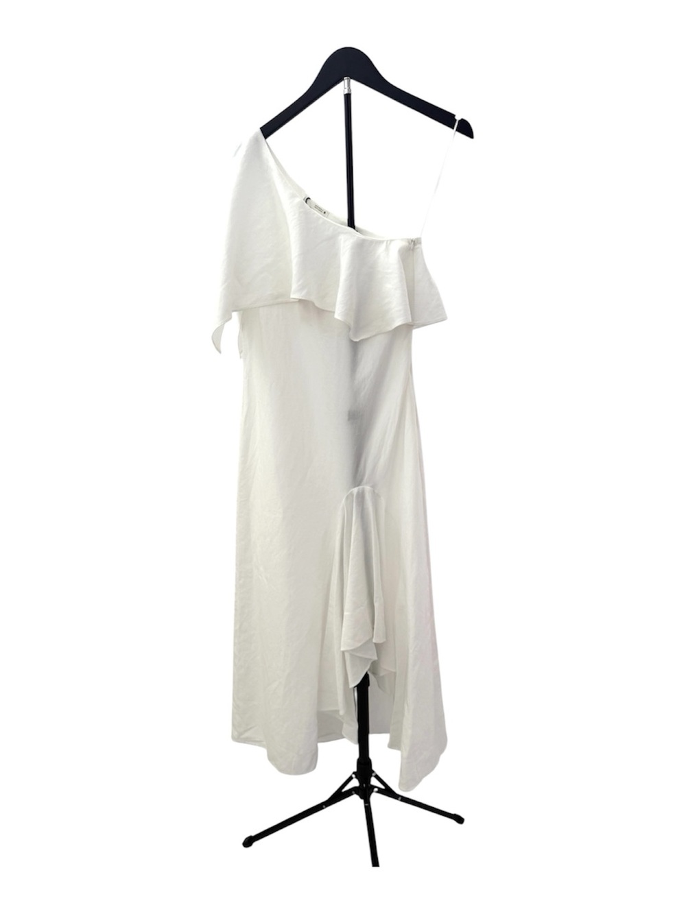 Zara White One-Shoulder Ruffle Midi Dress